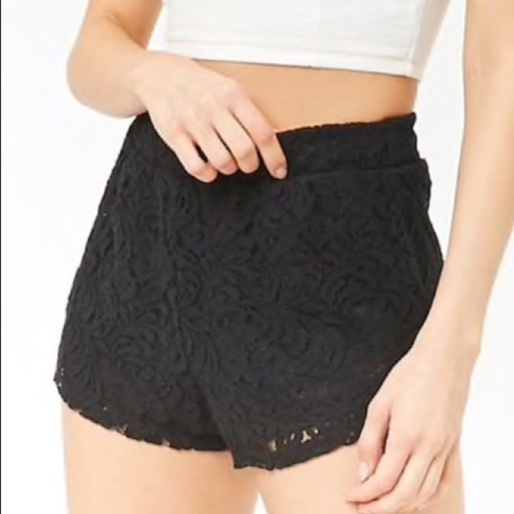 High waisted black lace shorts